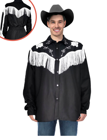 Adult Cowboy Shirt - Black Fringed 3 Adult Cowboy Shirt - Black Fringed