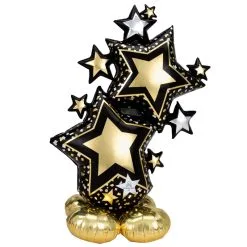 Airloonz Black & Gold Stars Balloon - Inflated