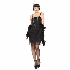 Black Fringed Flapper Dress Women's Costume [L (16-18)]