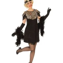 1920s Black & Gold Flapper Womens Costume [Size S (8-10)]
